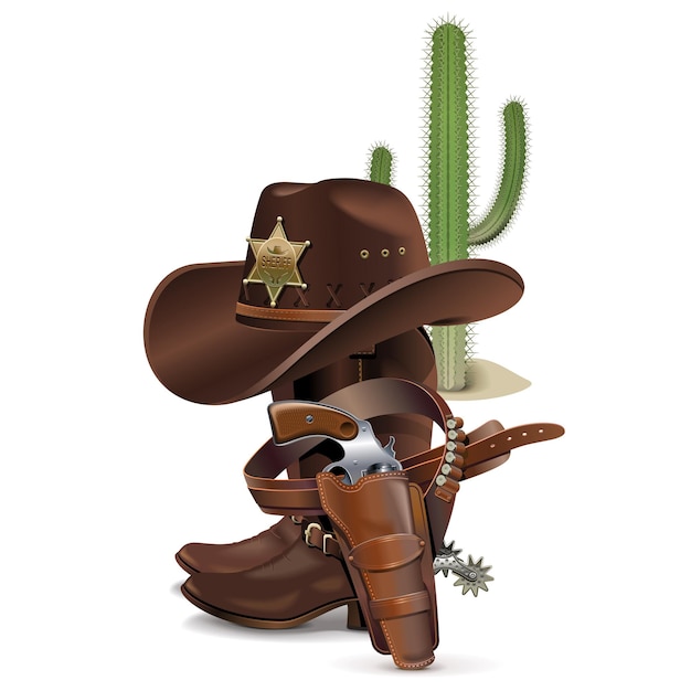 Vectorcowboyconcept dat op witte achtergrond wordt geïsoleerd