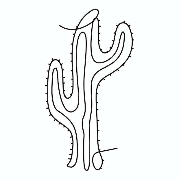 Vectordoorlopende cactusillustratie met één regel