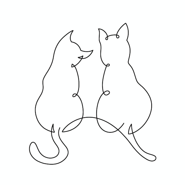 Vectordoorlopende één regel twee kattenillustratie