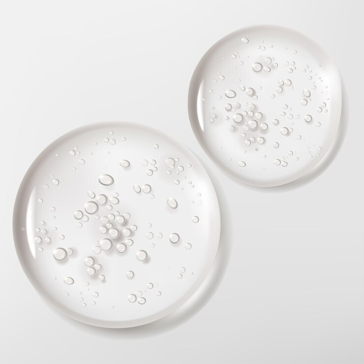 Vector vectorelementen realistische schoonheid en cosmetica heldere gel met bubbels 3d illustratie voor posterboekomslag of advertentieachtergrond