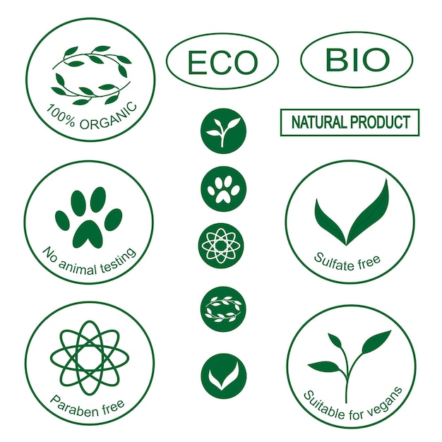 Vector vectoremblemen en labels voor biologische cosmetica