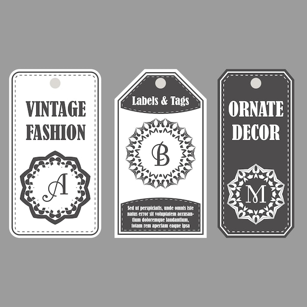 Vectorframes ontwerpen vintage set decoratieve tags oosters decor met monogrammen sjabloonlabels