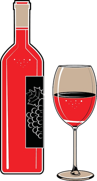 Vector vectorgrafiek van een wijnglas en een fles voedselillustratie