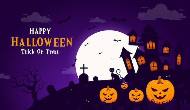 Vectorhalloween-nachtachtergrond met pompoenen