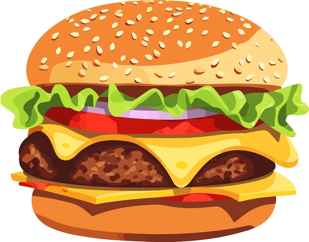 Vector vectorhamburger met vlees en kaasgroente