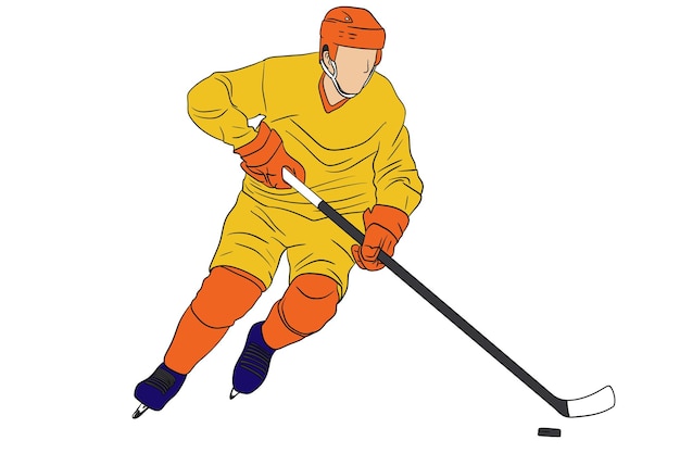Vectorhockey speler grafische puck silhouet illustratie skate hockey ijshockey