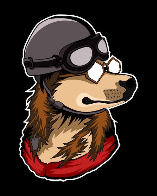 Vectorhoofd van een lieve hond die een helm draagt