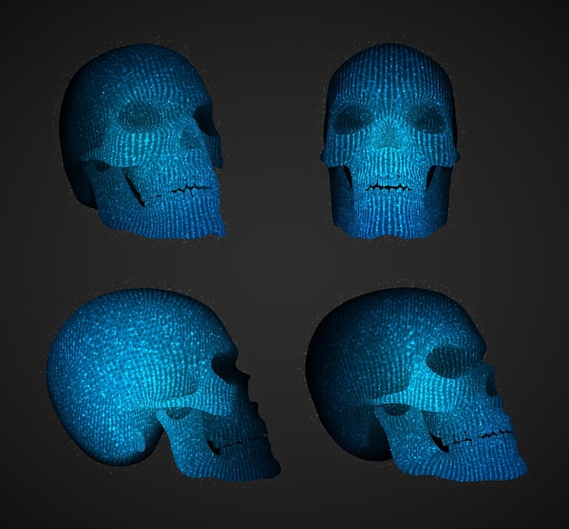 Vectorial set of human skulls with square and triangular polygons.