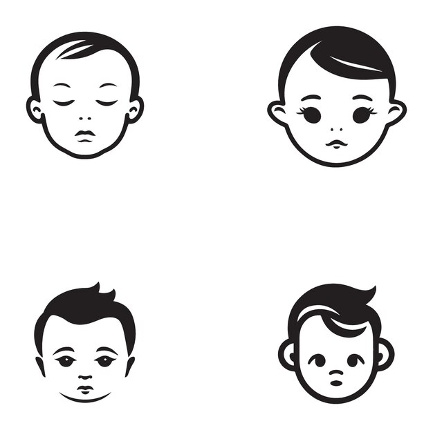 Vectoriconset met platte illustraties van baby's gezicht