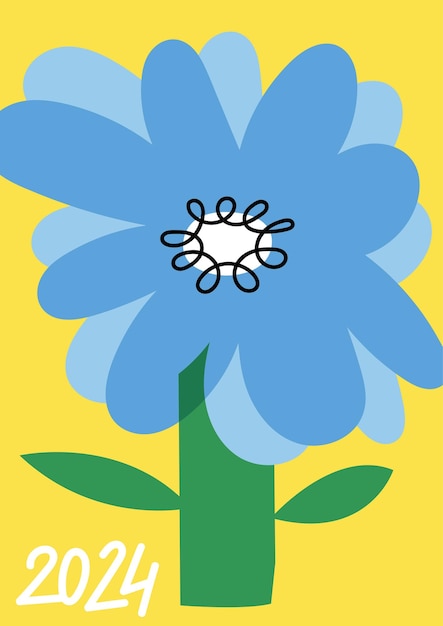 Vectorillustratie botanische poster met lichtblauwe madeliefjesbloem Kunst voor postkaarten muurkunst banner