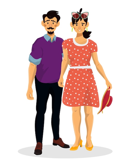 Vectorillustratie cartoon van man en vrouw omarmen en naar vakantie gaan op een witte geïsoleerde achtergrond vriend en vriendin volwassen paar tijd samen doorbrengen