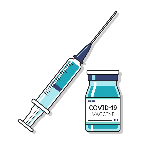 Vectorillustratie Covid-19 coronavirus vaccin flacon en spuit voor ontwerp.