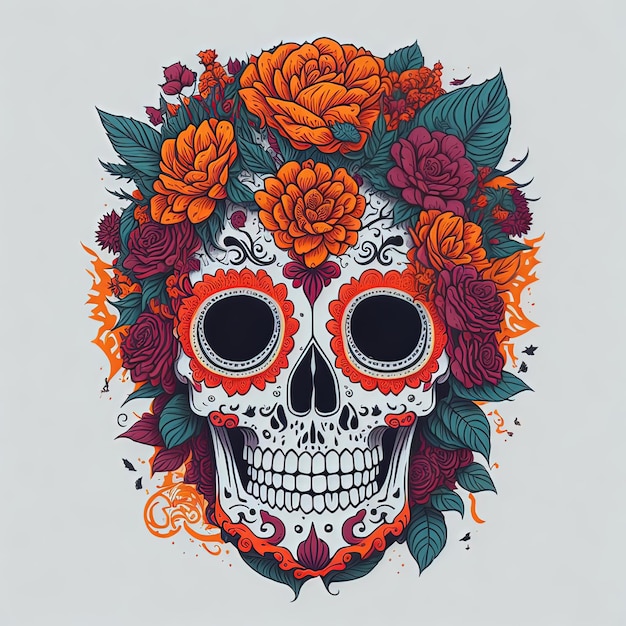 vectorillustratie dag van de dode mexico festival schedel dode bloem kunst ontwerp kleurrijk