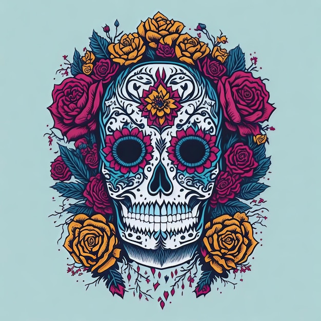 vectorillustratie dag van de dode mexico festival schedel dode bloem kunst ontwerp kleurrijk