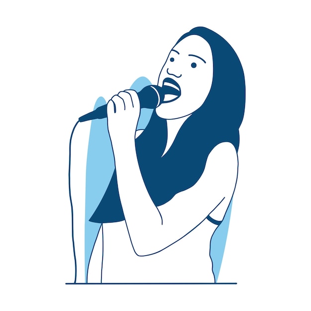 vectorillustratie een mooi zingend meisje karaoke happy party hold microfoon