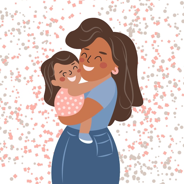 Vectorillustratie gelukkige moeder met een lachende dochter in haar armen