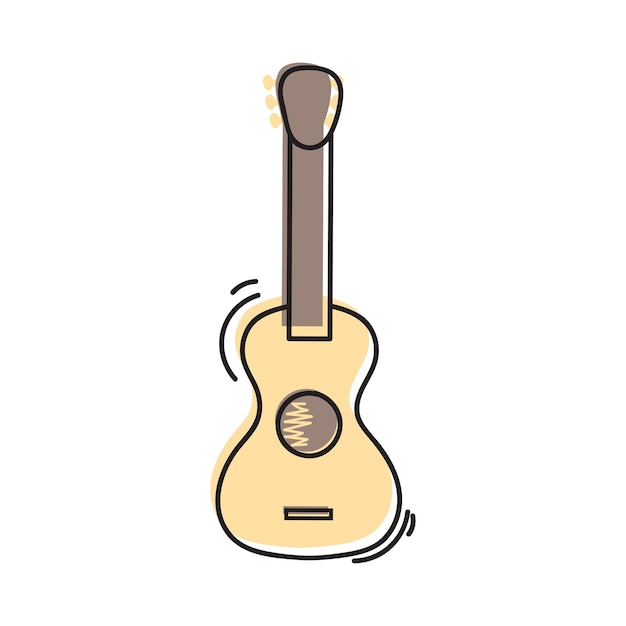 Vectorillustratie hand getrokken doodle van klassieke gitaar string geplukt muziekinstrument kleine akoestische gitaar of ukelele blues of rock apparatuur cartoon schets geïsoleerd op witte achtergrond