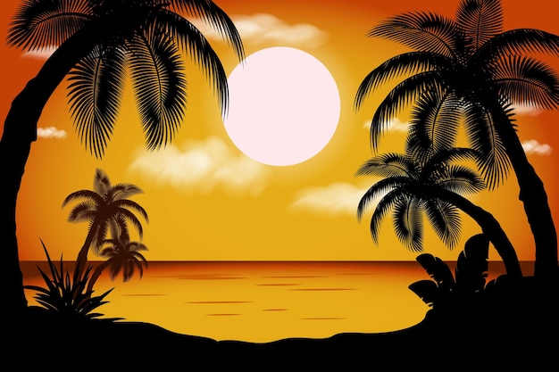 Vectorillustratie Helder landschap zon wolken Palm Tropical