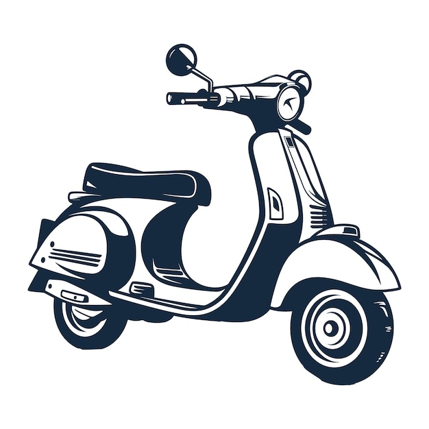 Vectorillustratie in de houtsnede-stijl van de scooter