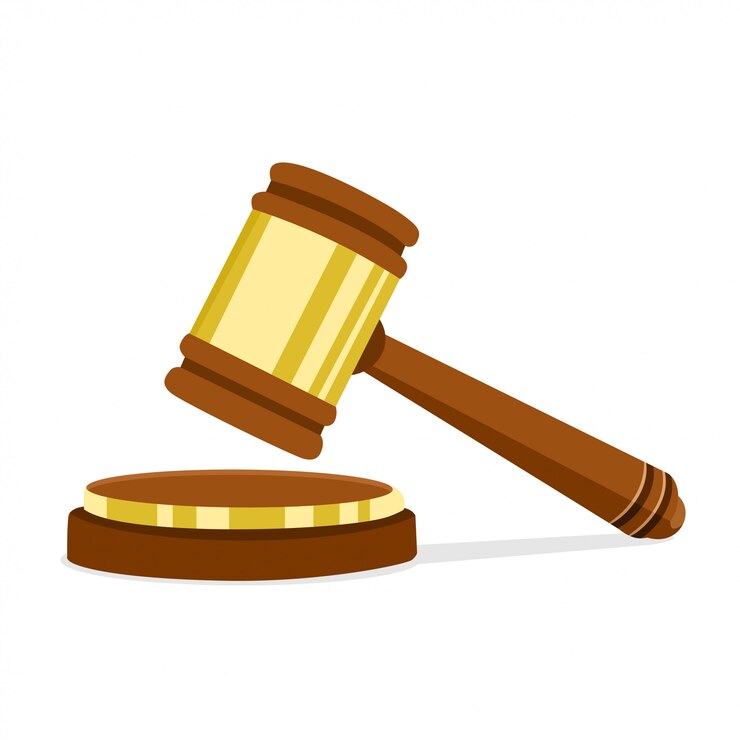 Vector vectorillustratie in platte ontwerp houten rechter hamer van de voorzitter voor de berechting van zinnen en rekeningen. wettelijk recht en veilingsymbool.