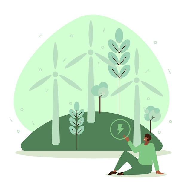 Vector vectorillustratie in platte ontwerpstijl rond het thema milieubescherming hernieuwbare energie