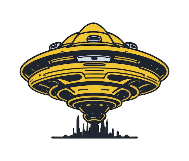 Vectorillustratie in vlakke stijl UFO met lichten Buitenaards ruimteschip Futuristisch onbekend vliegend object