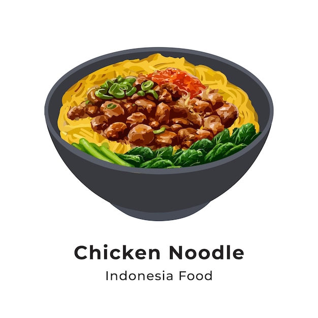 Vector vectorillustratie indonesisch voedsel kipnoedels of mie ayam