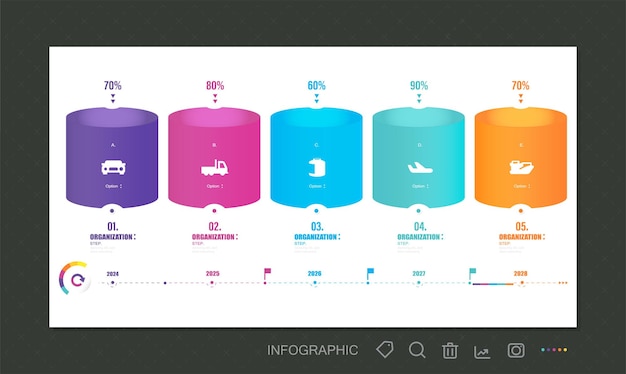 Vectorillustratie infographic ontwerpsjabloon met pictogrammen en 5 opties of stappen.