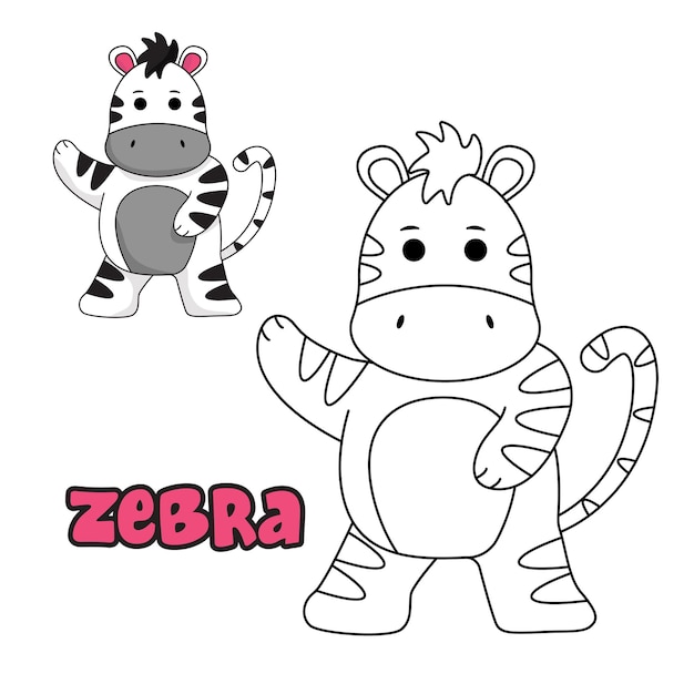 Vectorillustratie Kleurboek Kleurboek zebra Cartoon dier Clipart set voor kinderposter