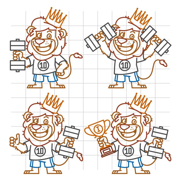 Vectorillustratie, Leo Bodybuilder in verschillende versies Doodle, formaat EPS-10