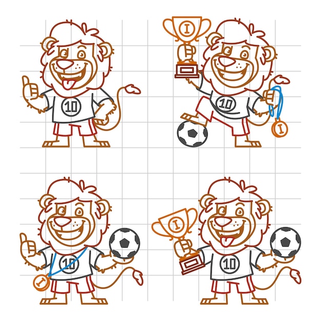 Vectorillustratie, Lion Footballer Doodle Part 1, formaat EPS 10