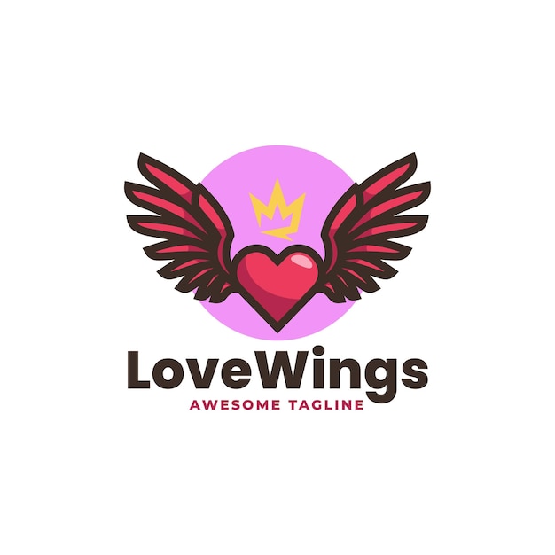 Vectorillustratie Logo Love Wings eenvoudige mascotte stijl.