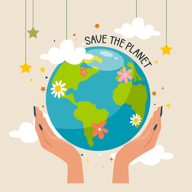 Vectorillustratie met belettering save the planet world earth day