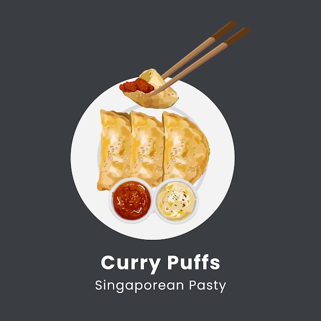 Vector vectorillustratie met de hand getekende curry puff gebak