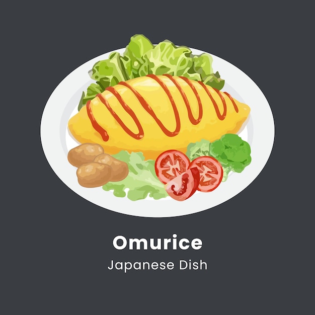 Vectorillustratie met de hand getekende Japanse omlette omurice