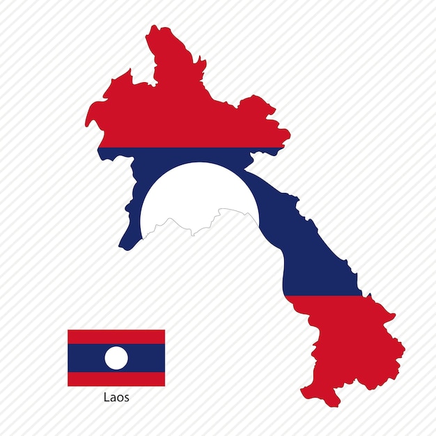 Vector vectorillustratie met de nationale vlag van laos met de vorm van de kaart van laos