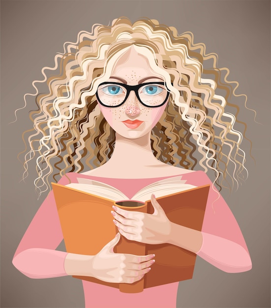 Vector vectorillustratie met een meisje dat een boek vasthoudt