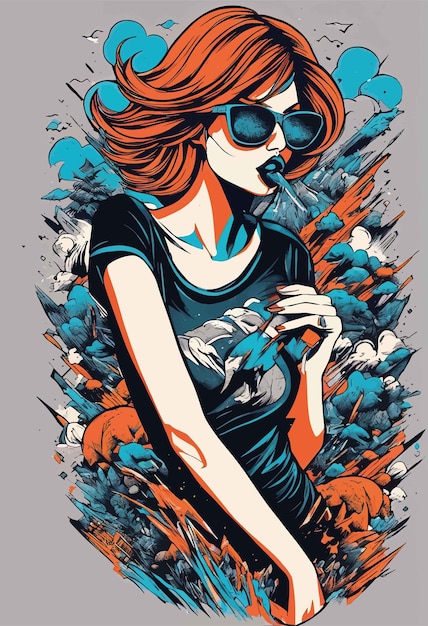 vectorillustratie met een mooi meisje mooi meisje in glazen en zonnebril op de achtergrond