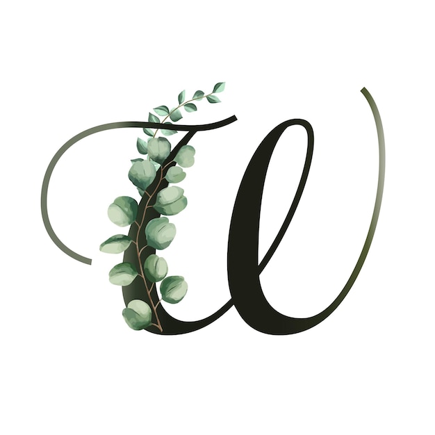 Vectorillustratie met eucalyptusbladeren Bloemenalfabet