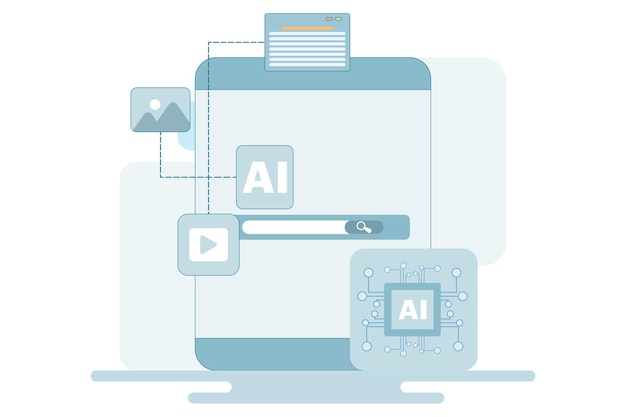 vectorillustratie over AI-geassisteerde zoekmachineconcept of kunstmatige intelligentie met zoekr