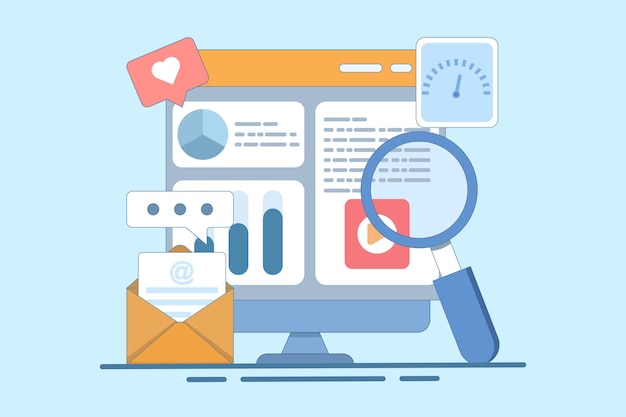 Vectorillustratie over e-mailanalyseconcept of software voor e-mailmarketingcampagnes