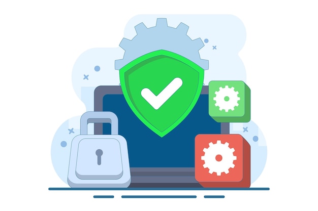 Vectorillustratie over het computerbeveiligingsconcept of de beveiliging van apparaten voor privacytoegang