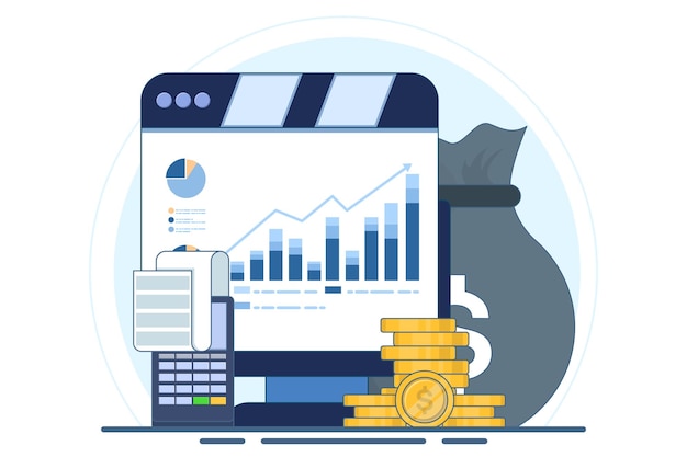 Vectorillustratie over het concept van boekhouding en financiën of begrotingsinkomsten