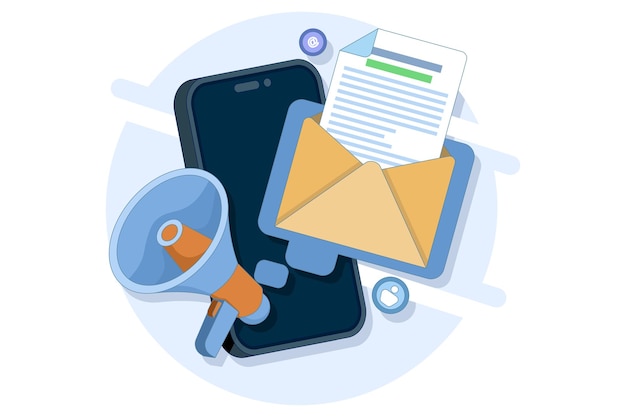 Vectorillustratie over het concept van e-mailmarketing en online bedrijfsstrategie of reclame