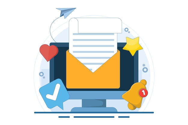 Vectorillustratie over het concept van e-mailmarketing of marketing of social media marketing