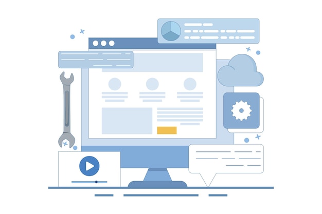 Vectorillustratie over het concept van een inhoudsbeheersysteem of een website CMS of CMS-ontwikkeling