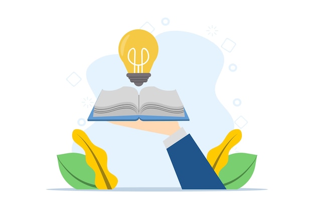 vectorillustratie over het concept van kennis of onderwijs door boeken te lezen om inspiratie te krijgen