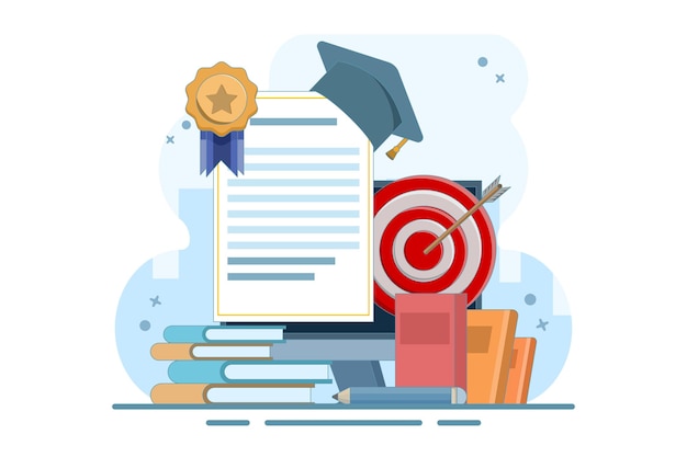 vectorillustratie over het concept van online leren om educatieve doelen te bereiken