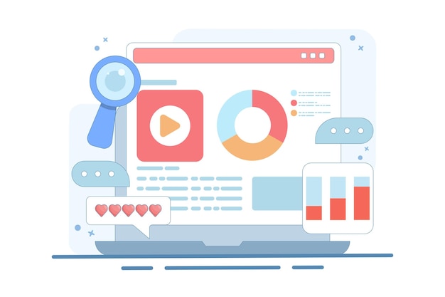 Vectorillustratie over het contentmarketingconcept of de prestatieanalyse van de inhoud van de website