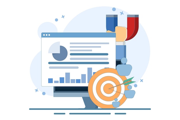 Vectorillustratie over het doelgroepconcept met het plaatsen van advertenties op sociale netwerken